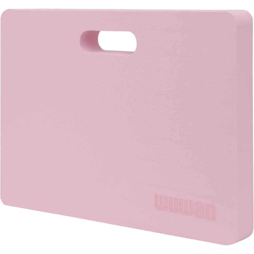 Pink Wuwan thick foam kneeling pad with built-in carry handle for yoga, Pilates, gardening, and floor exercises