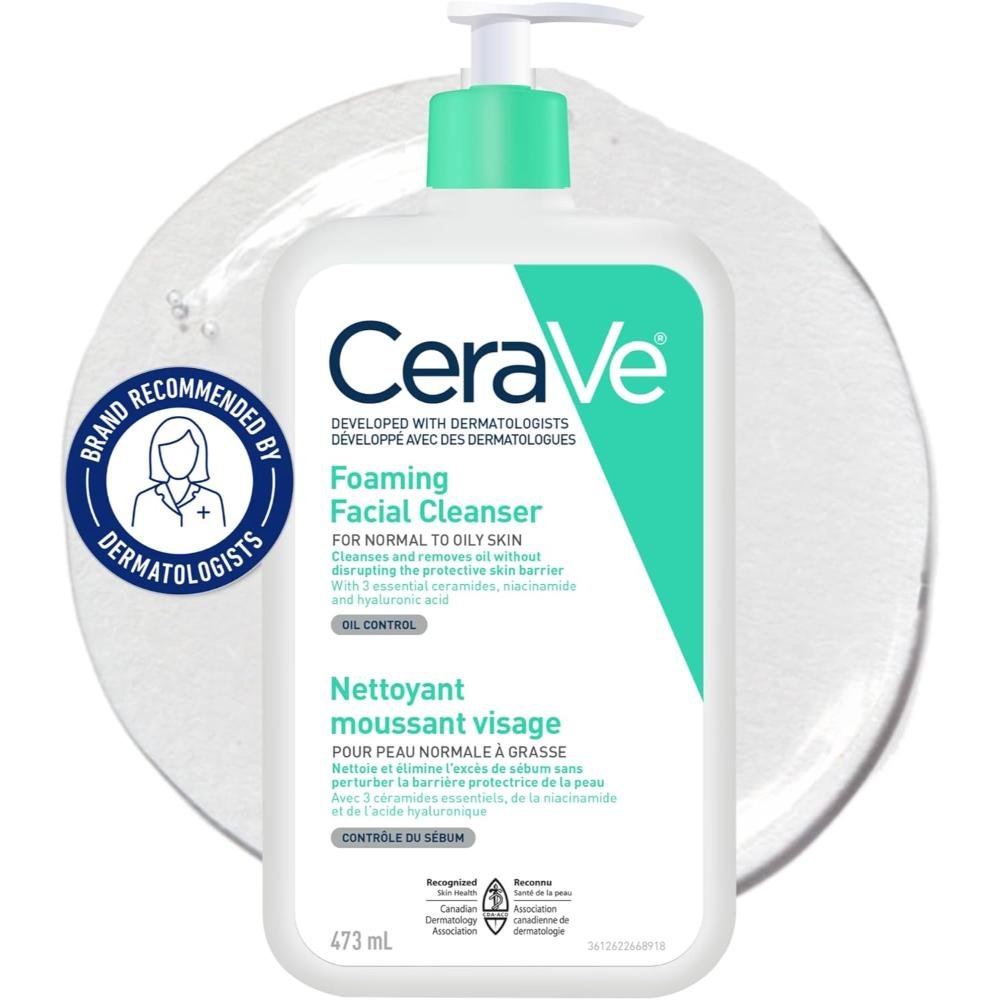 CeraVe Foaming Facial Cleanser 473ml pump bottle for normal to oily skin with ceramides and niacinamide