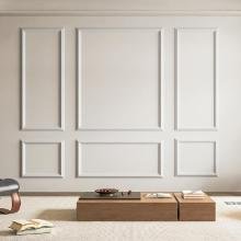 white picture frame molding panel kit for budget-friendly elegant accent wall living room DIY